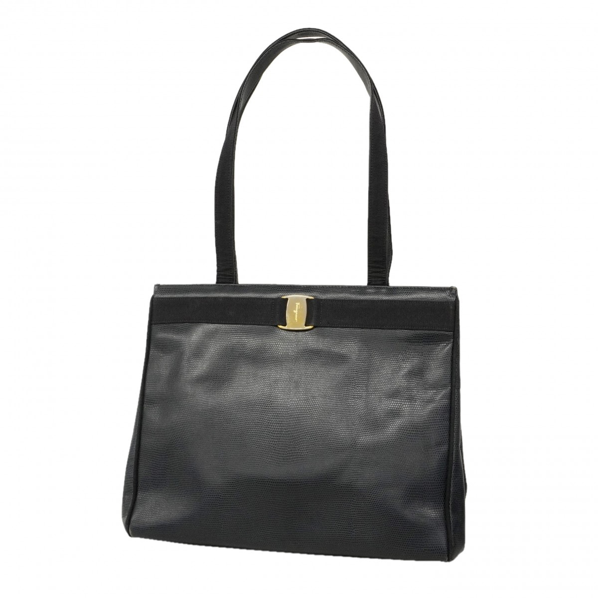 ★SALE【6da0787】サルヴァトーレフェラガモ トートバッグ ヴァラ レザー ネイビー ゴールド金具【中古】レディース