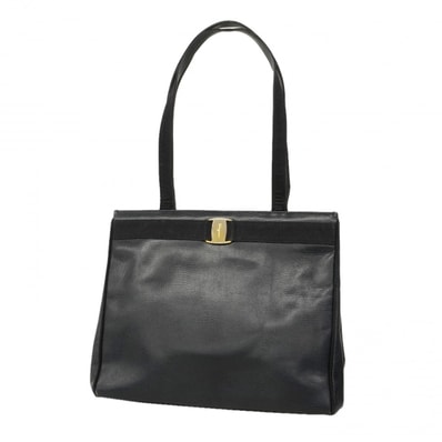★SALE【6da0787】サルヴァトーレフェラガモ トートバッグ ヴァラ レザー ネイビー ゴールド金具【中古】レディース