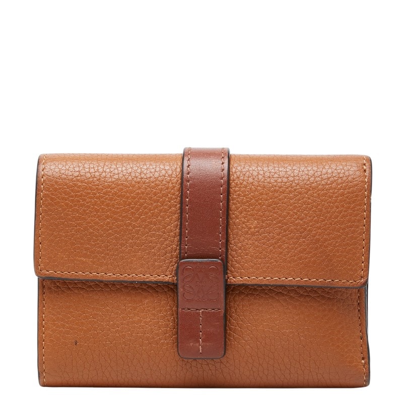 ロエベ アナグラム バーティカル ウォレット スモール 三つ折り財布 ブラウン レザー レディース LOEWE 【中古】