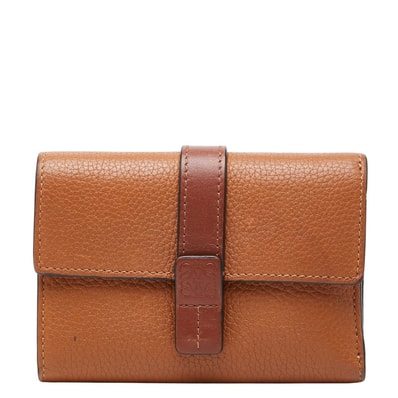 ロエベ アナグラム バーティカル ウォレット スモール 三つ折り財布 ブラウン レザー レディース LOEWE 【中古】