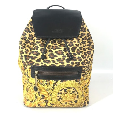 ヴェルサーチ VERSACE レオパード 豹 ヒョウ ヴィンテージ バックパック カバン リュックサック レザー/PVC イエロー