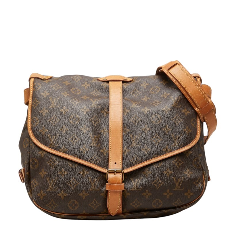 ルイ ヴィトン モノグラム ソミュール35 斜め掛け ショルダーバッグ M42254 ブラウン PVC レザー レディース LOUIS VUITTON 中古