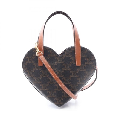 セリーヌ CELINE TEEN COEUR ティーン クール トリオンフ ハート型 ハンドバッグ バッグ PVCコーティングキャンバス レザー レディース ブラック系 / ブラウン系 10P512GT9.04LU 【中古】