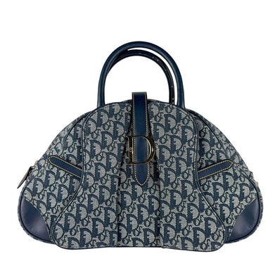 クリスチャンディオール Christian Dior ハンドバッグ トロッター キャンバス/レザー ネイビー レディース【中古】 z10655