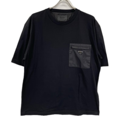 プラダ 26SS UJN661 SWMO ブラック トライアングルプレート ボックスシルエット Re-Nylon xジャージー Tシャツ XXL