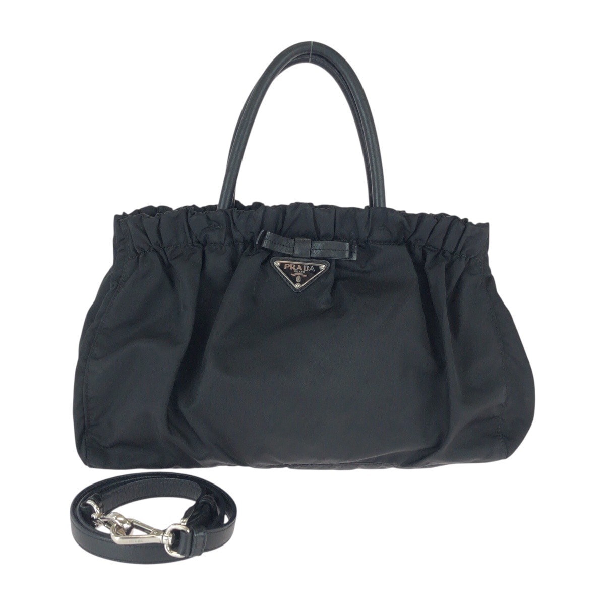 美品 PRADA プラダ テスート 三角ロゴプレート ブラック 黒 シルバー金具 ナイロン レザー/ トートバッグ ハンドバッグ ショルダーバッグ 600791 【中古】