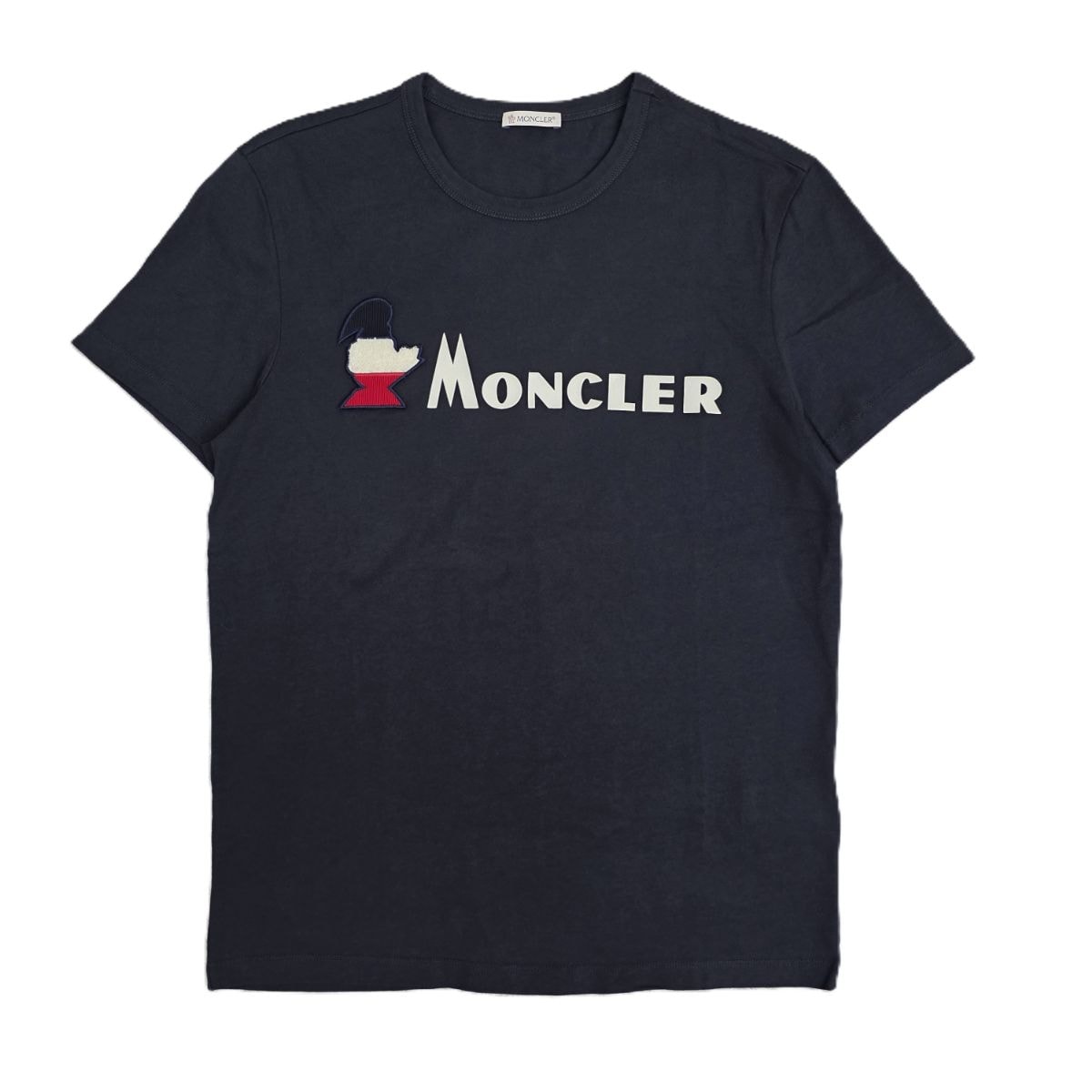 【値下げ】MONCLER モンクレール 19SS モンダック トリコロール ロゴ プリント クルーネック Tシャツ M ネイビー 半袖Tシャツ E10918041850 M コットン  メンズ【中古】