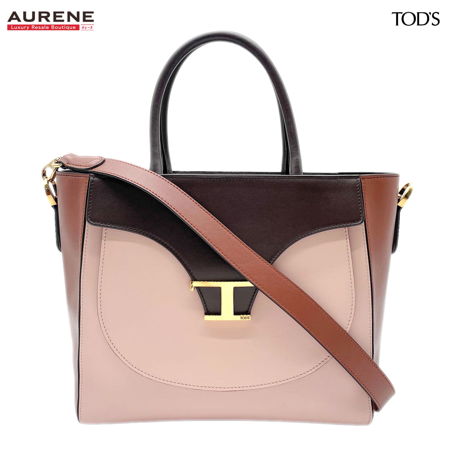 TOD’S トッズ Tタイムレス 2WAY ハンドバッグ ショルダーバッグ
 レザー ベージュ レディース
 【中古】