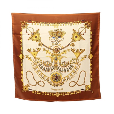 エルメス HERMES カレ90 PARURES DES SABLES スカーフ 衣料品 シルク シルク ホワイト レディース ブラウン系 / ホワイト系 / マルチカラー 【中古】