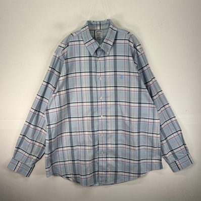 古着 ブルックスブラザーズ Brooks Brothers 長袖シャツ ボタンダウン ワンポイント ブルー系 チェック メンズ