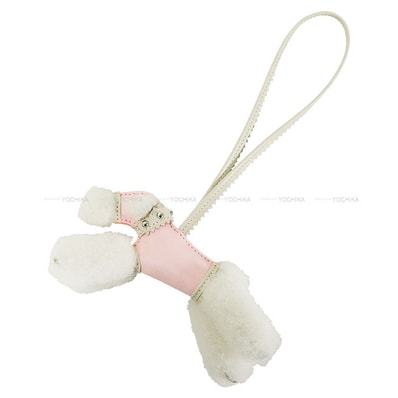 HERMES エルメス バッグチャーム バディ 犬 スタッズ 首輪付 エクリュ/ローズダーリン/クレ アニョーミロ(ラム)/ムートン シルバー金具 K刻印 新品