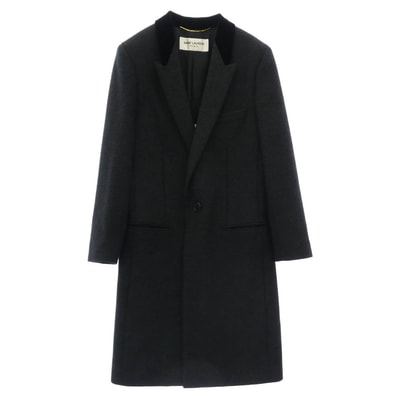 SAINT LAURENT サンローラン コート 495443 Y039R ベロア 切替 ロング チェスターコート ダークグレー系【美品】【中古】