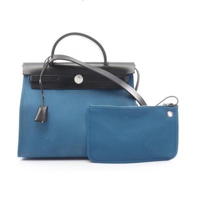 エルメス HERMES エールバッグジップPM ハンドバッグ バッグ キャンバス レザー ヴァッシュハンター トワルオフィシエ A刻印(2017年製造) レディース ブルー系 / ブラック系 【中古】