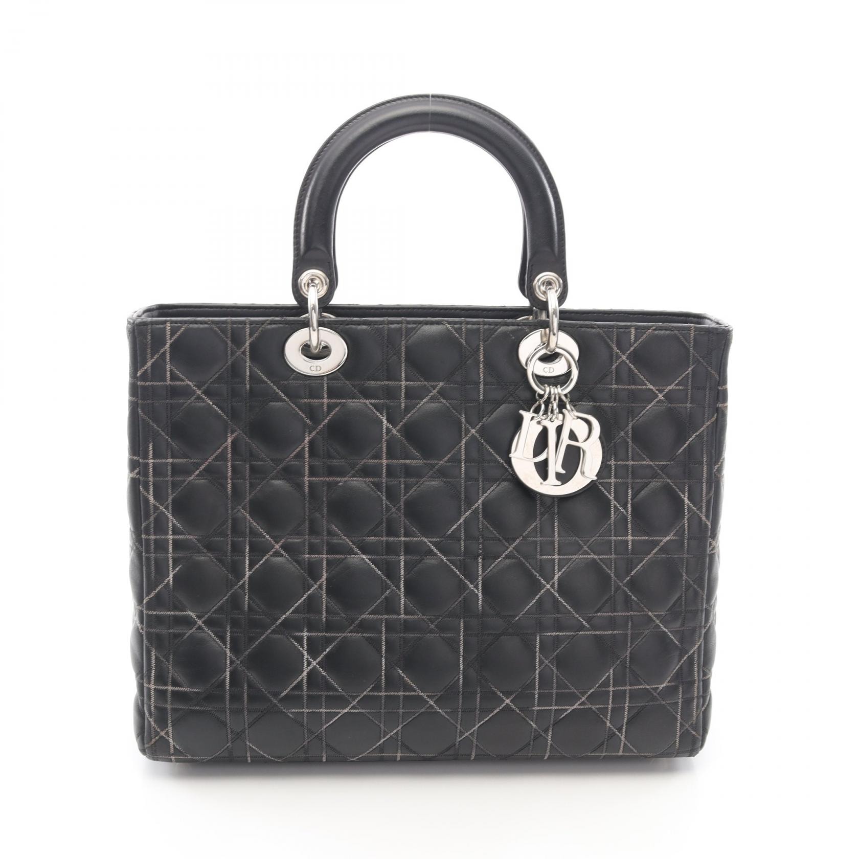 ディオール Dior レディディオール ラージ カナージュ ハンドバッグ バッグ レザー レディース ブラック系 【中古】