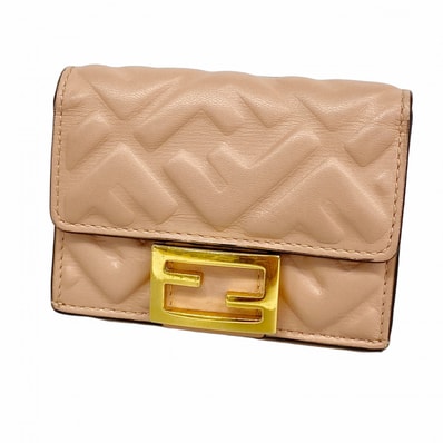 【6cd4539】フェンディ 三つ折り財布 レザー ピンクベージュ ゴールド金具【中古】レディース