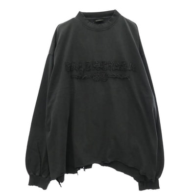 BALENCIAGA バレンシアガ 25SS 783400 TSVA2 Cropped Long Sleeve T-Shirt ダメージ加工 クロップド ロングスリーブ Tシャツ カットソー ダークグレー系 4【新古品】【未使用】【中古】
