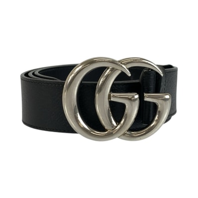 美品 GUCCI グッチ GGマーモント 95cm/38インチ ブラック 黒 シルバー金具 レザー ベルト 603390 【中古】
