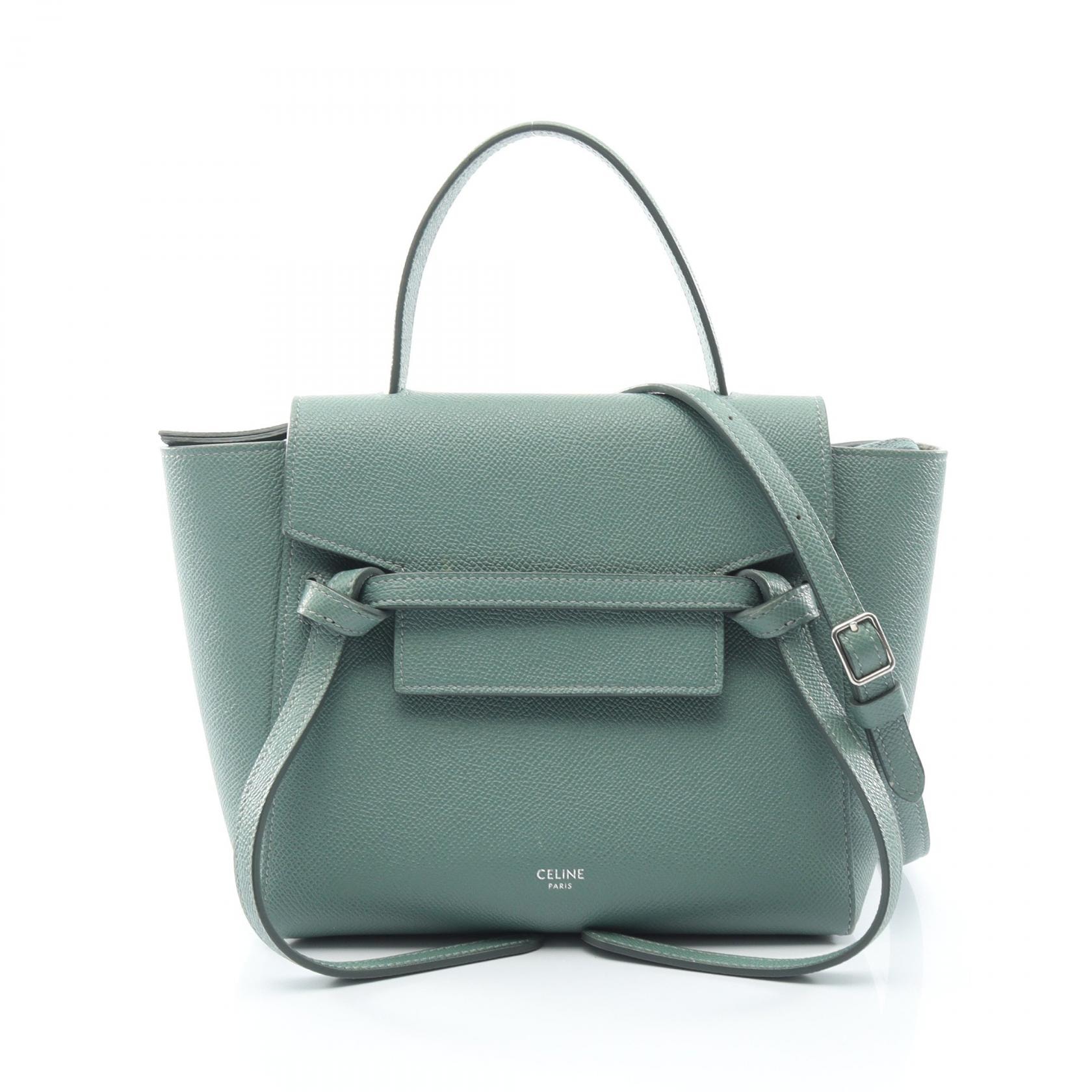 セリーヌ CELINE BELT BAG NANO ベルトバッグ ナノ 2WAY ハンドバッグ バッグ レザー レディース グリーン系 【中古】