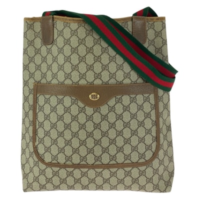 GUCCI グッチ ヴィンテージ シェリーライン オールドグッチ ベージュ ブラウン GGスプリームキャンバス レザー/ トートバッグ ショルダーバッグ 601643 【中古】