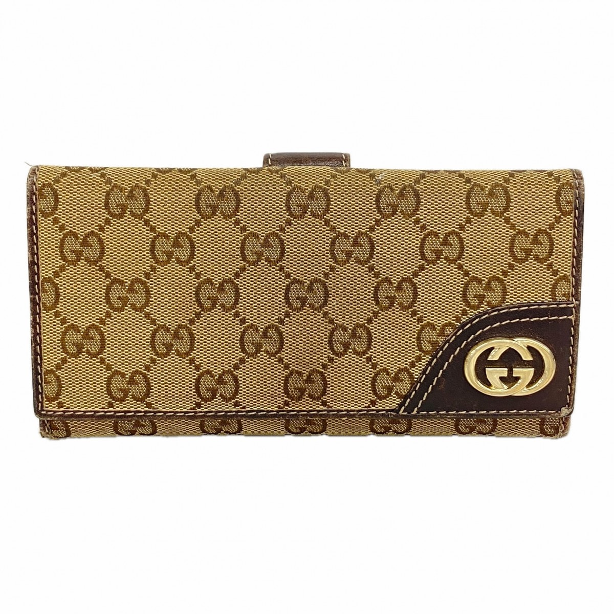 【6gc2828-k】グッチ 長財布 GGキャンバス 181593 キャンバス ブラウン ゴールド金具【中古】レディース