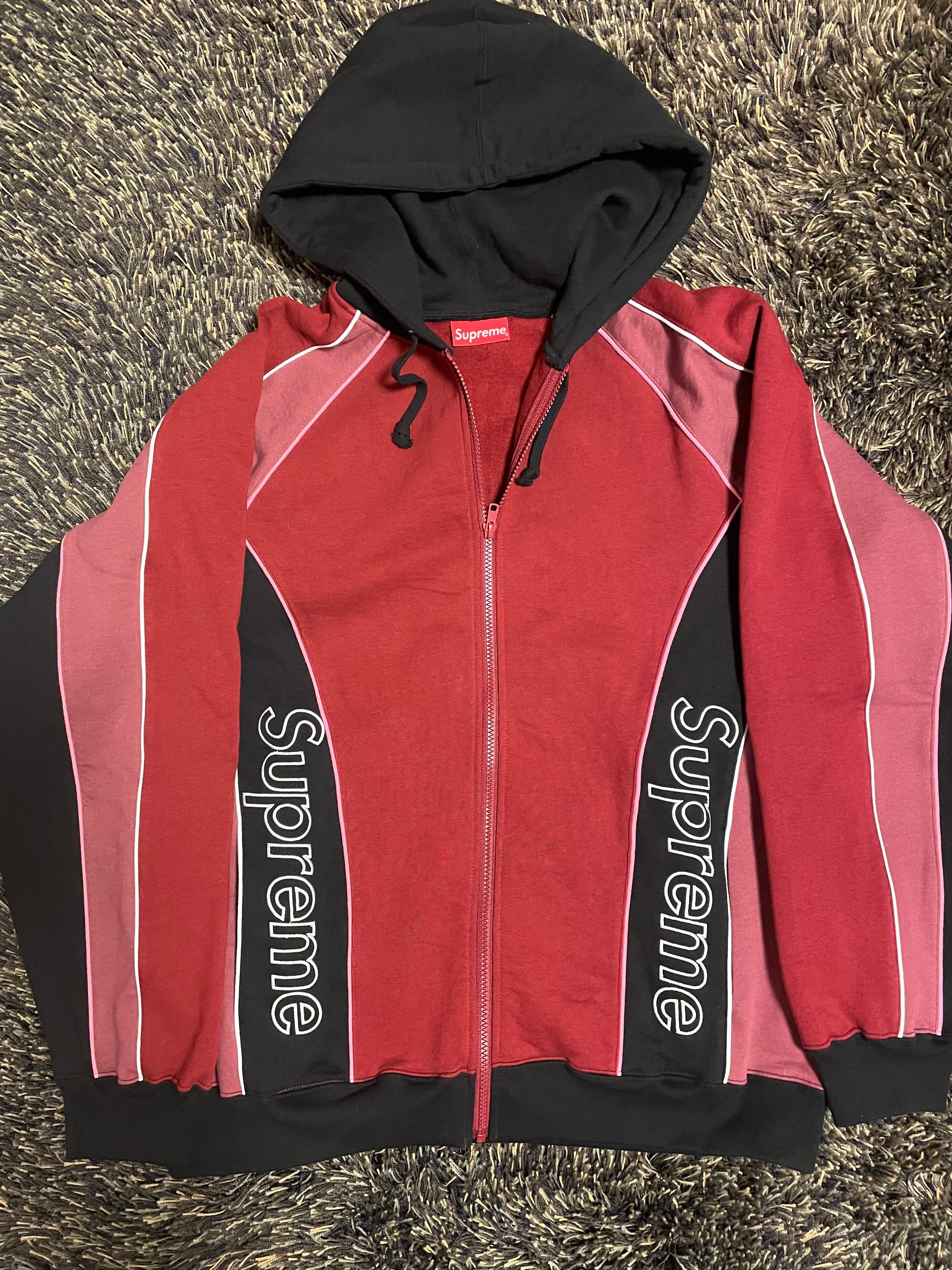 Supreme Track Paneled Zip Up Hooded Sweatshirt "Cardinal"