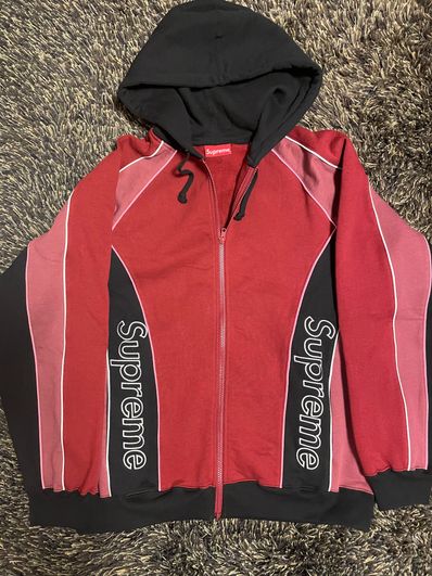 Supreme Track Paneled Zip Up Hooded Sweatshirt "Cardinal"