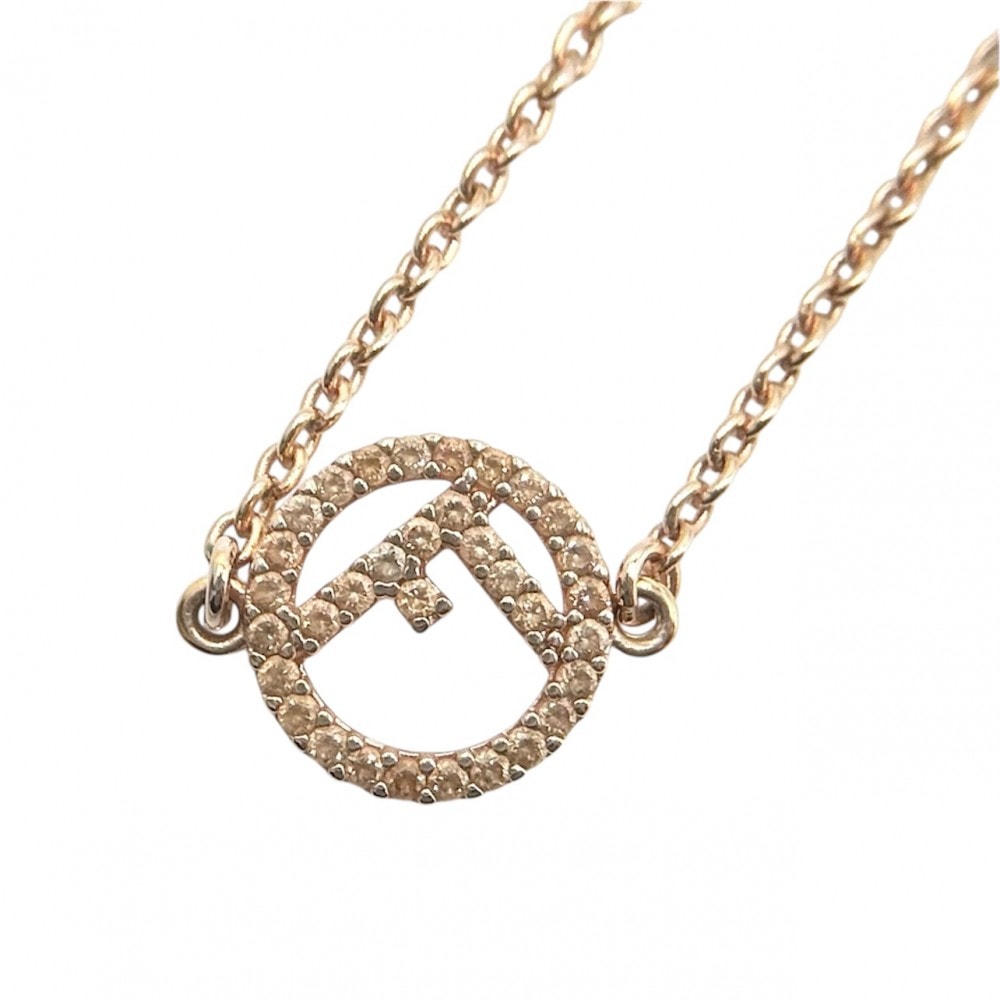 FENDI フェンディ ネックレス エフイズフェンディ アジャスター付き ロゴ アクセサリー レディース ラインストーン ピンクゴールド レディース 約4.5g 美品【中古品】