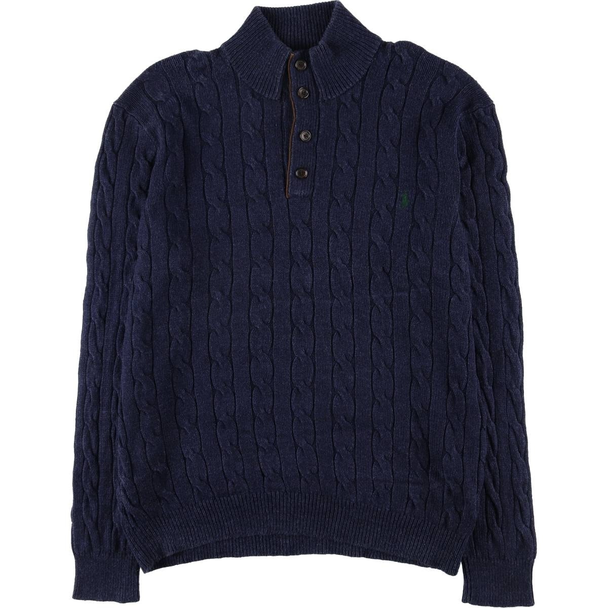 古着 ラルフローレン Ralph Lauren POLO RALPH LAUREN ケーブル編み ハーフボタン ハイネック ニットセーター メンズXL相当/eaa472455