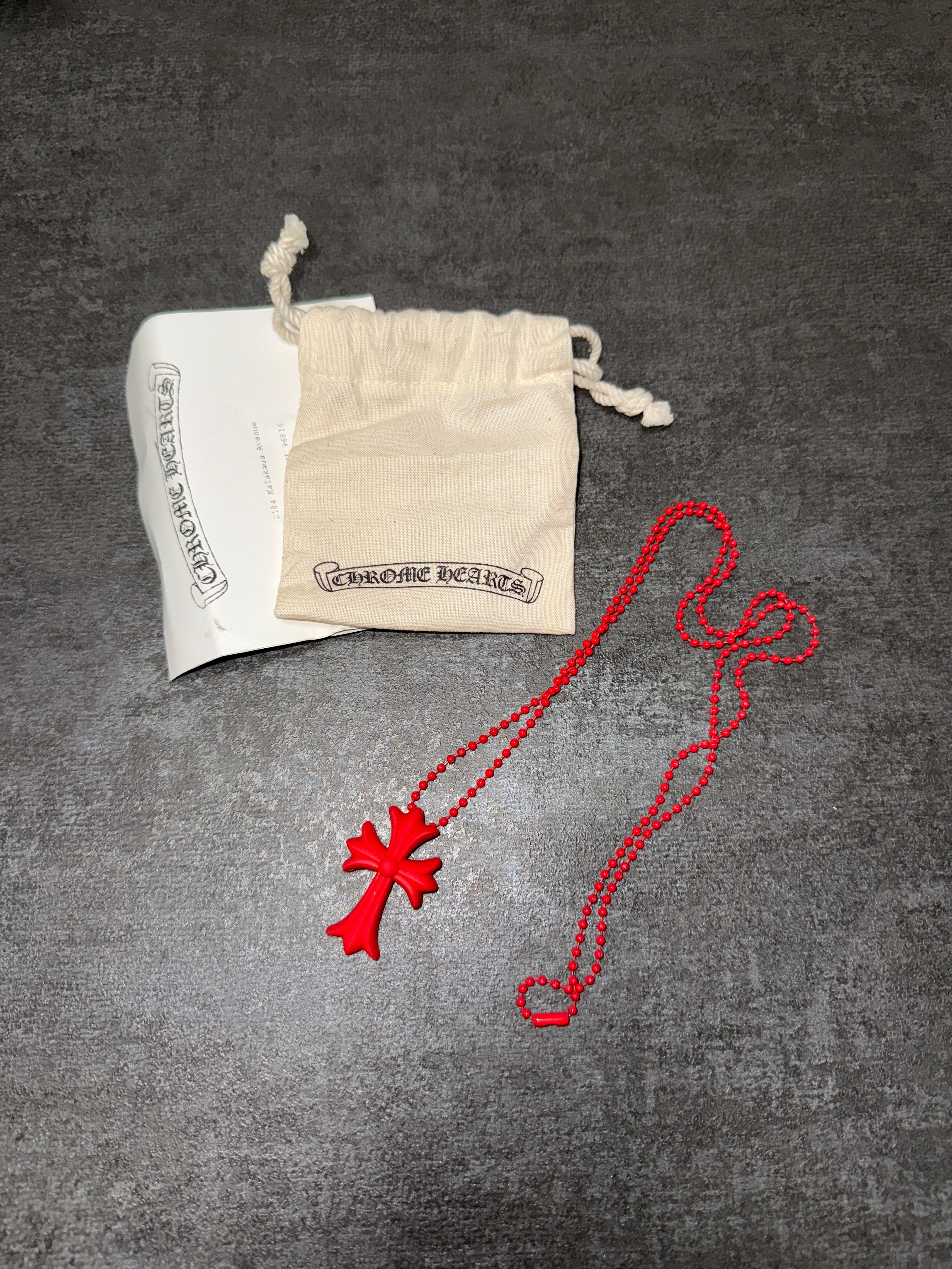 Chrome Hearts Reverse Small CH Cross Silicon Necklace "Red"