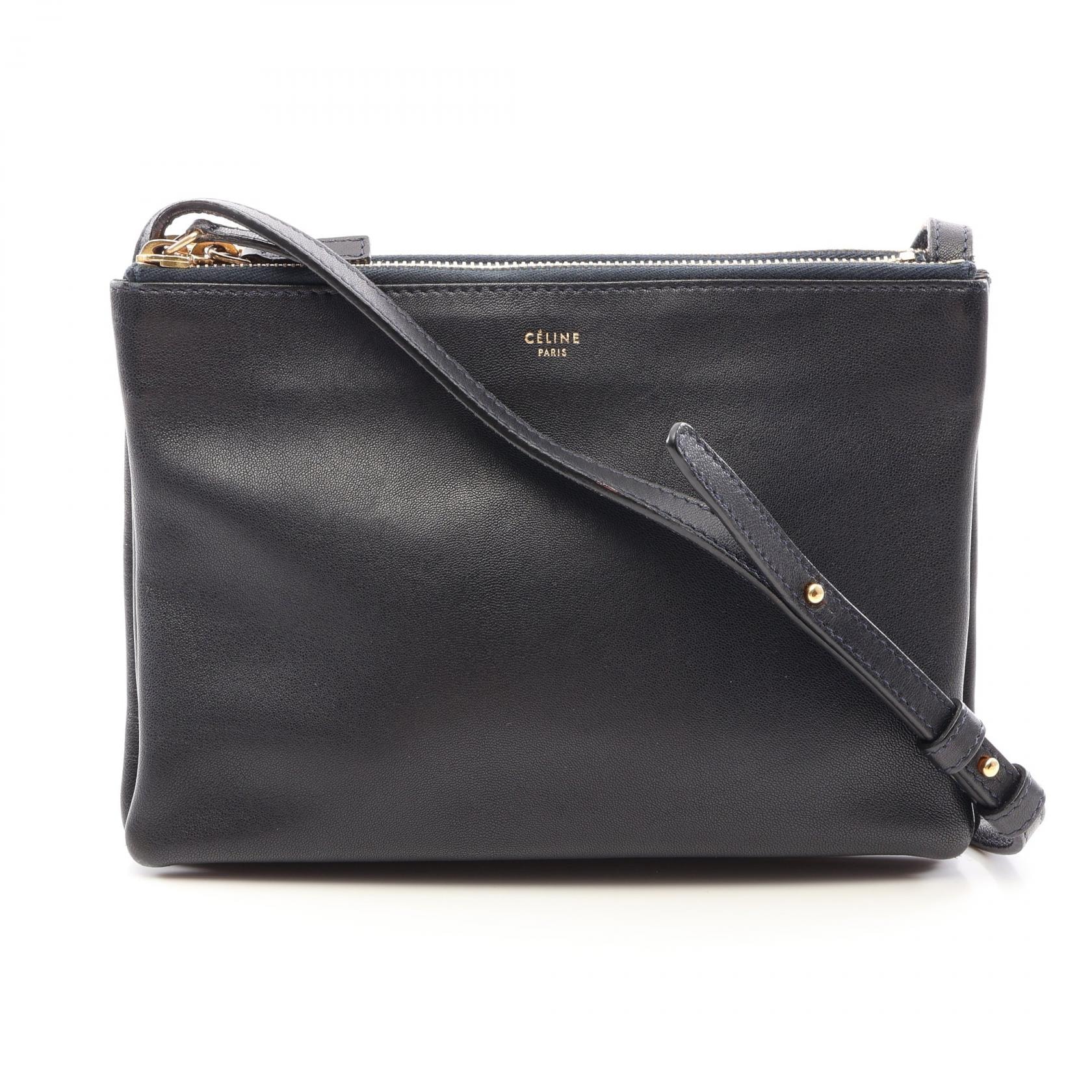 セリーヌ CELINE TRIO SMALL トリオ スモール ショルダーバッグ バッグ レザー レディース ブラック系 【中古】