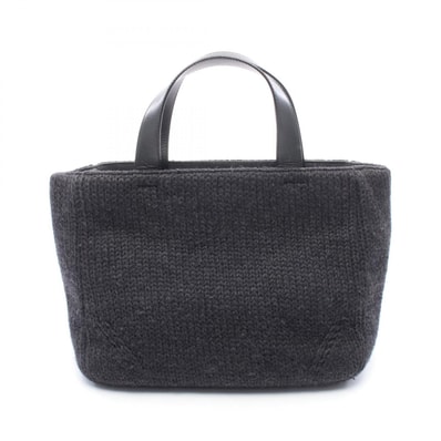 プラダ PRADA トライアングルロゴ トートバッグ バッグ レザー ニット レディース グレー系 【中古】