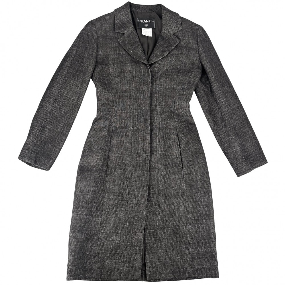 CHANEL シャネル アウター ココマーク ロングコート アパレル 服 薄手 36 ダークブラウン ウール ポリエステル ナイロン コットン レディース 秋【中古品】
