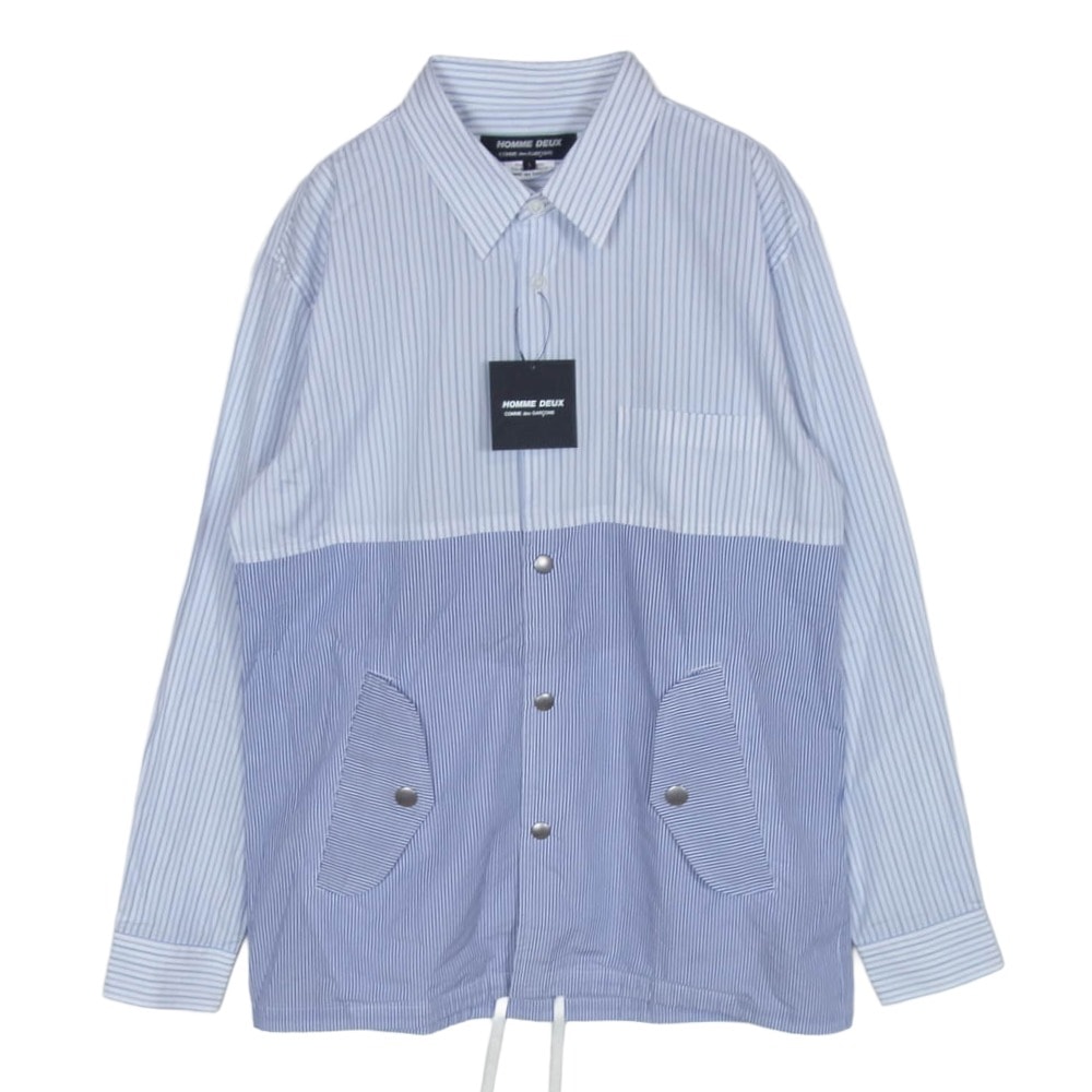 COMME des GARCONS HOMME DEUX コムデギャルソンオムドゥ 長袖シャツ 25AW DP-B037-051 ドローコード ストライプ切替 長袖 シャツ ブルー系 S【極上美品】【中古】