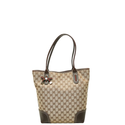 グッチ GGキャンバス シェリーライン プリンシー トートバッグ 181779 ベージュ ブラウン キャンバス レザー レディース GUCCI 中古