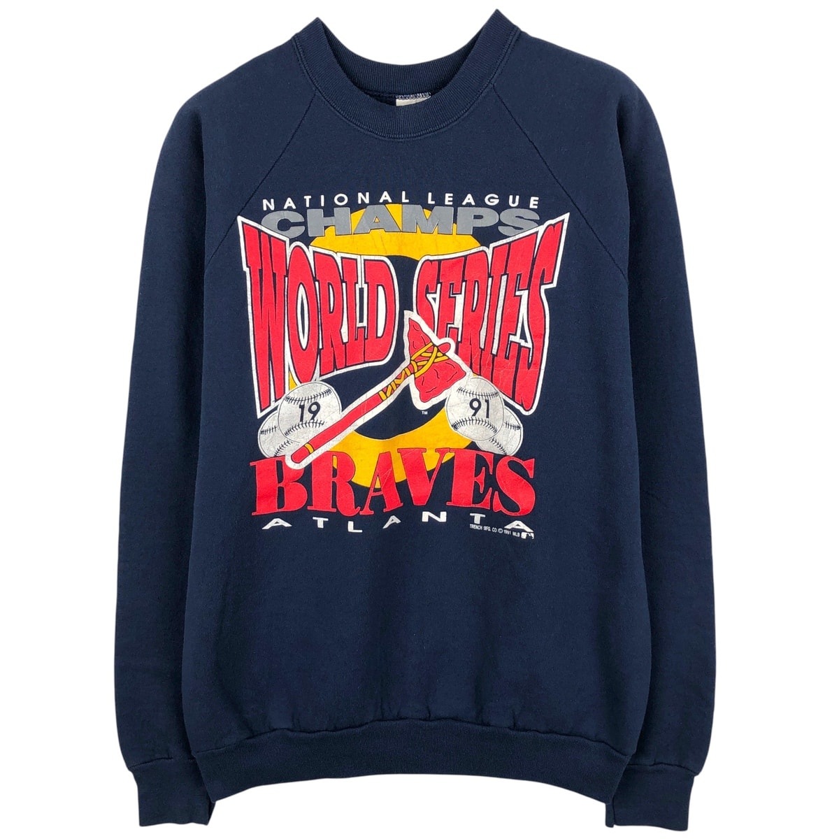 古着 90年代 フルーツオブザルーム FRUIT OF THE LOOM MLB ATLANTA BRAVES アトランタブレーブス プリントスウェットシャツ トレーナー USA製 メンズXL相当 ヴィンテージ/eaa607305