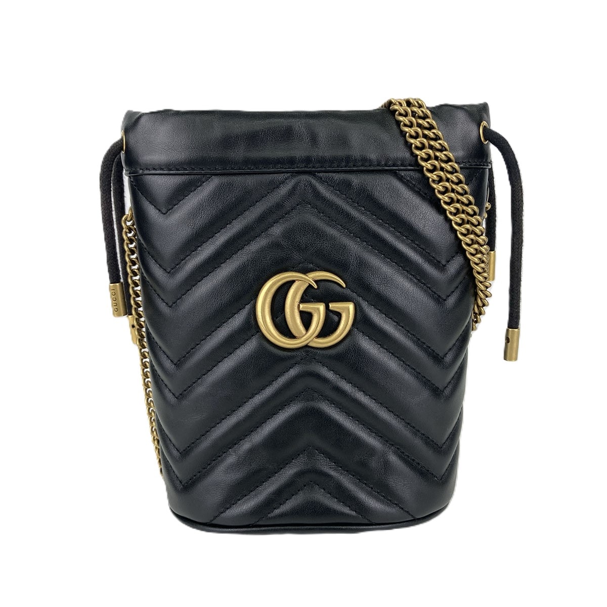 GUCCI グッチ GGマーモント ミ二 バケット チェーン ショルダーバッグ 575163 レザー ブラック  レディース【中古】