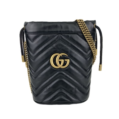 GUCCI グッチ GGマーモント ミ二 バケット チェーン ショルダーバッグ 575163 レザー ブラック レディース【中古】
