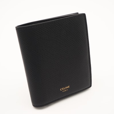 美品 CELINE セリーヌ グレインドカーフスキン コンパクトウォレット トリオンフ チャーム 10M103FVO.38NO 二つ折り財布 ブラック グレインカーフレザー レディース