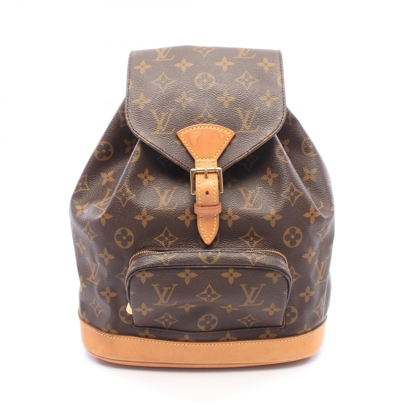 ルイ・ヴィトン LOUIS VUITTON モンスリMM リュックサック バックパック バッグ PVCコーティングキャンバス レザー モノグラム レディース ブラウン系 M51136 【中古】