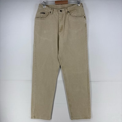 古着 リー Lee デニム パンツ 5ポケット テーパード ジップ w34 L34 ベージュ メンズ