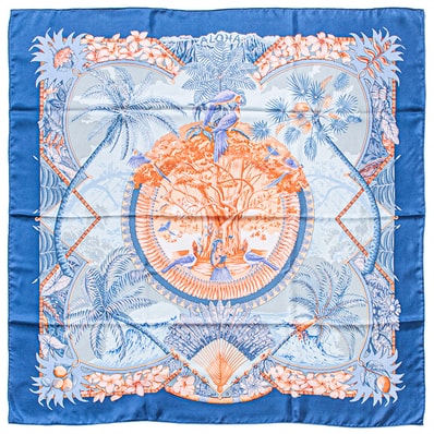 HERMES エルメス スカーフ カレ90 Aloha アロハ シルク ブルー マルチカラー【中古】
