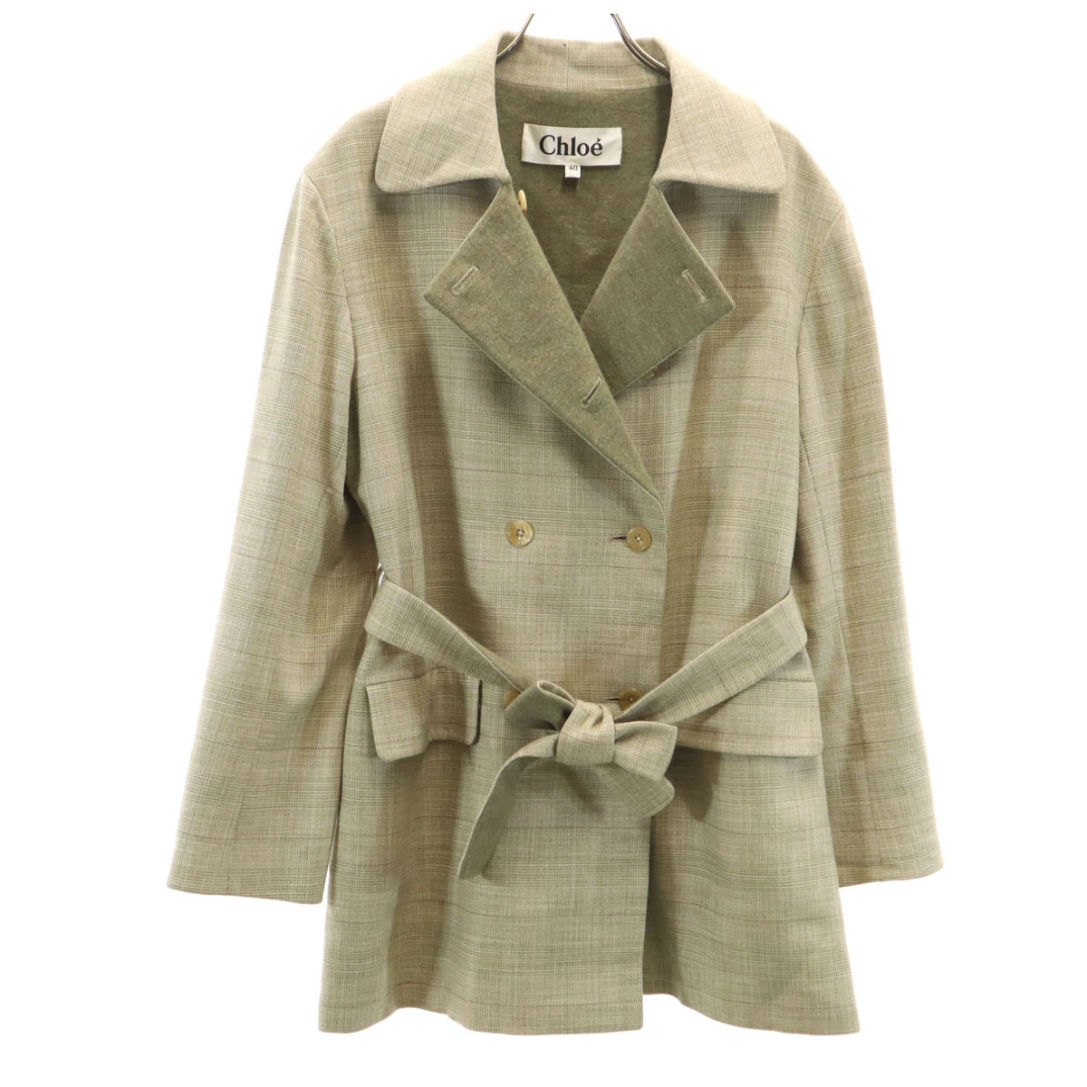 Chloe クロエ チェック柄 ダブルブレスト ジャケット 40 ベージュ