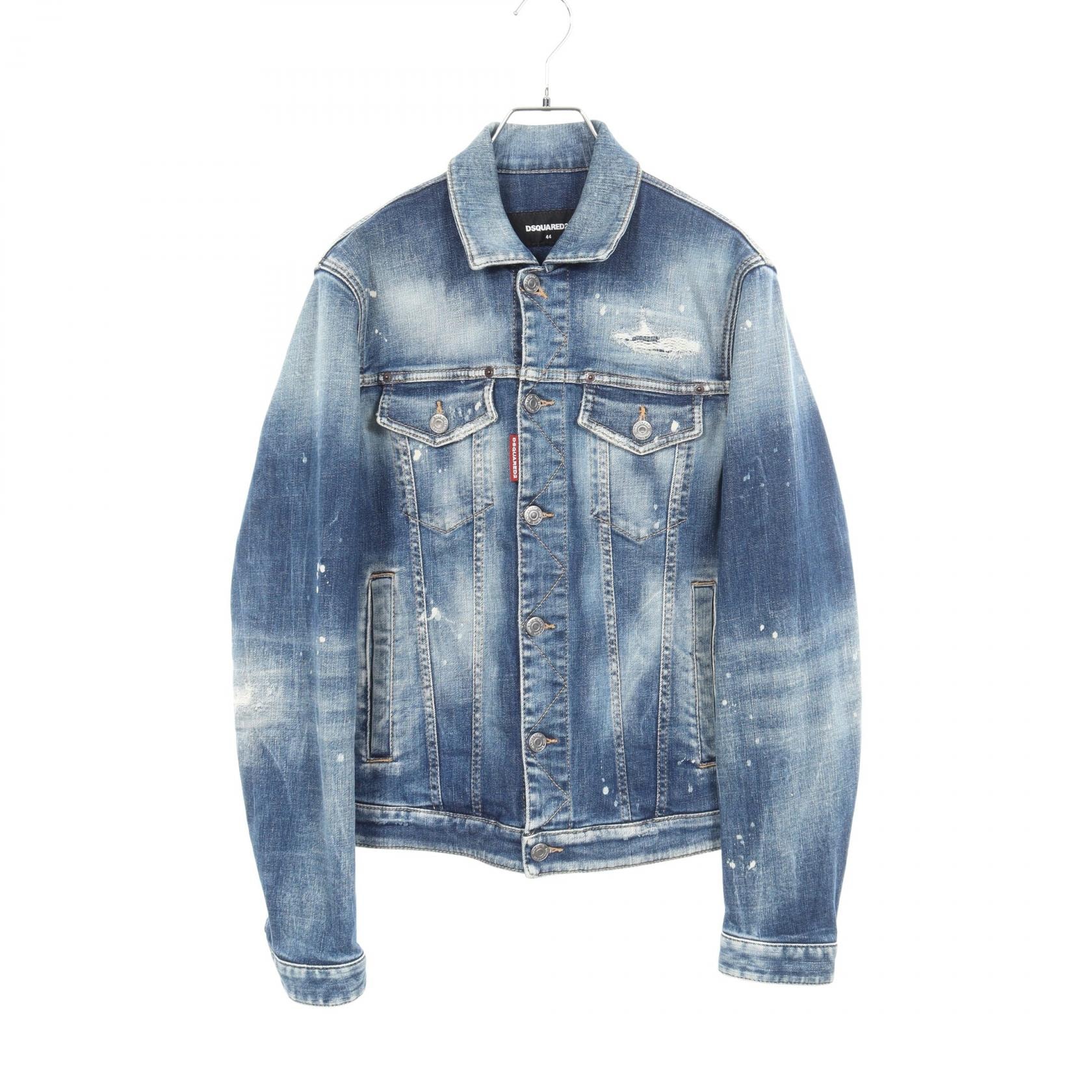 ディースクエアード DSQUARED2 Dan Jean Jacket ダメージ加工 ペイント加工 デニムジャケット 衣料品 アウター コットン メンズ ブルー系 S74AM1521 【中古】