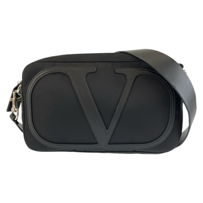美品 VALENTINO ヴァレンティノ Vロゴ ブラック 黒 シルバー金具 ナイロン レザー/ クロスボディバッグ ショルダーバッグ 1-0296155 【中古】
