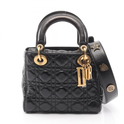 ディオール Dior LADY DIOR MY ABCDIOR レディディオール スモール カナージュ ハンドバッグ バッグ レザー レディース ブラック系 【中古】