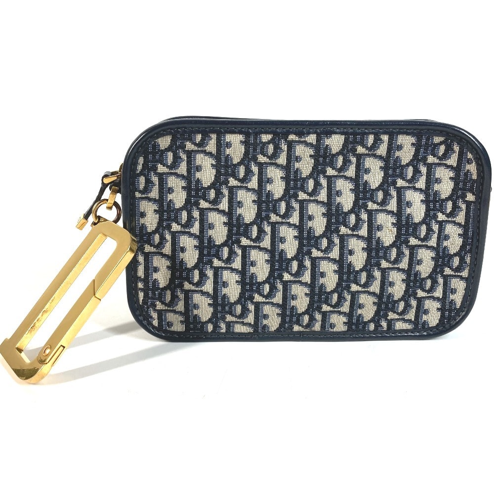ディオール Dior オブリーク ロゴ 総柄 S5700CTZQ セカンドバッグ カバン ポーチ D金具 クラッチバッグ レザー/キャンバス ネイビー