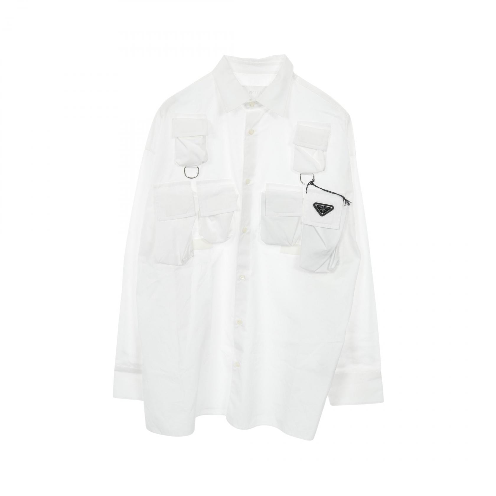 プラダ PRADA トライアングルロゴ付き 衣料品 トップス コットン メンズ ホワイト系 SC773 【中古】