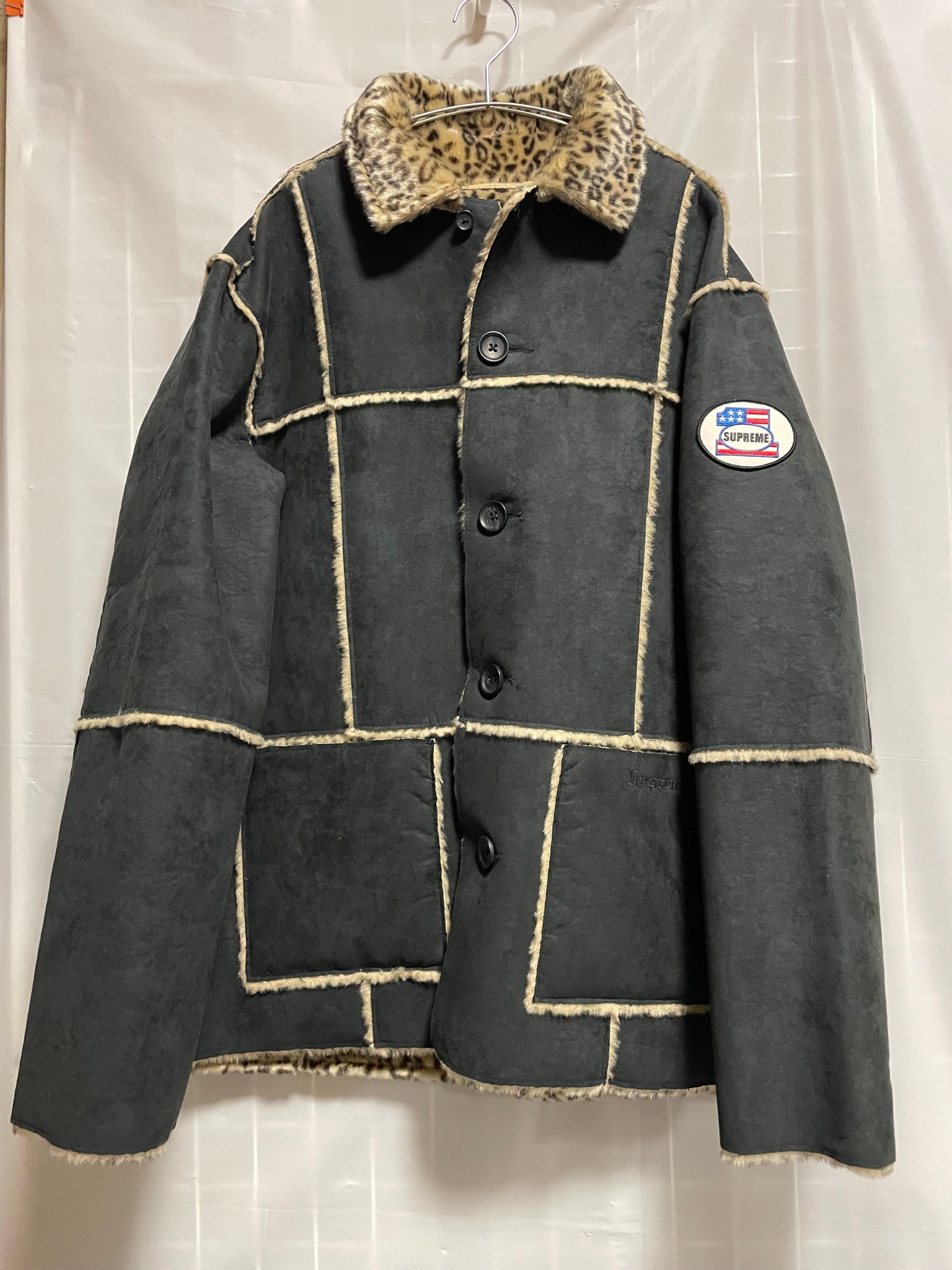 Supreme Reversible Faux Suede Leopard Coat "Black"