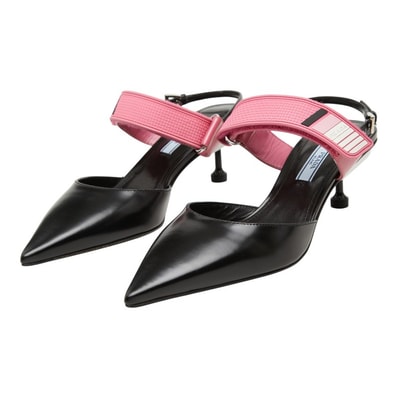 プラダ - ポインテッドトゥ スリングバック パンプス サイズ36 ブラック ピンク レザー レディース PRADA 【中古】