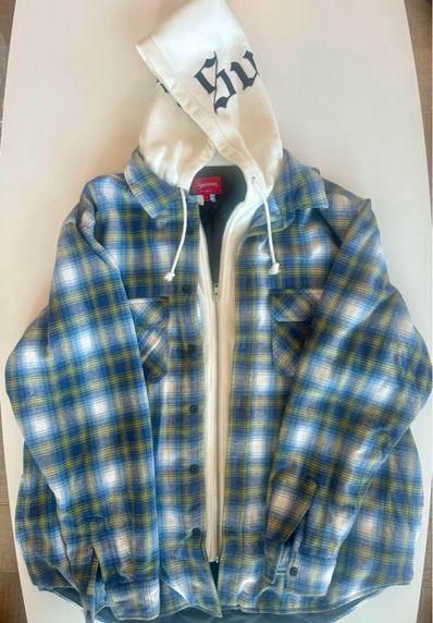Supreme Hooded Flannel Zip Up Shirt "Blue"